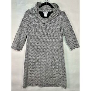 North Style Black White Sweater Dress Cowl Neck 3/4 Sleeves Women Size M Casual